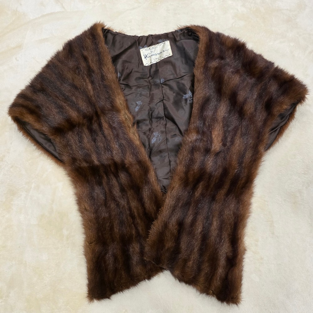 Vintage 1950s Brown Genuine Mink Fur Stole Cape Shrug Shawl Heimann's Lima Ohio